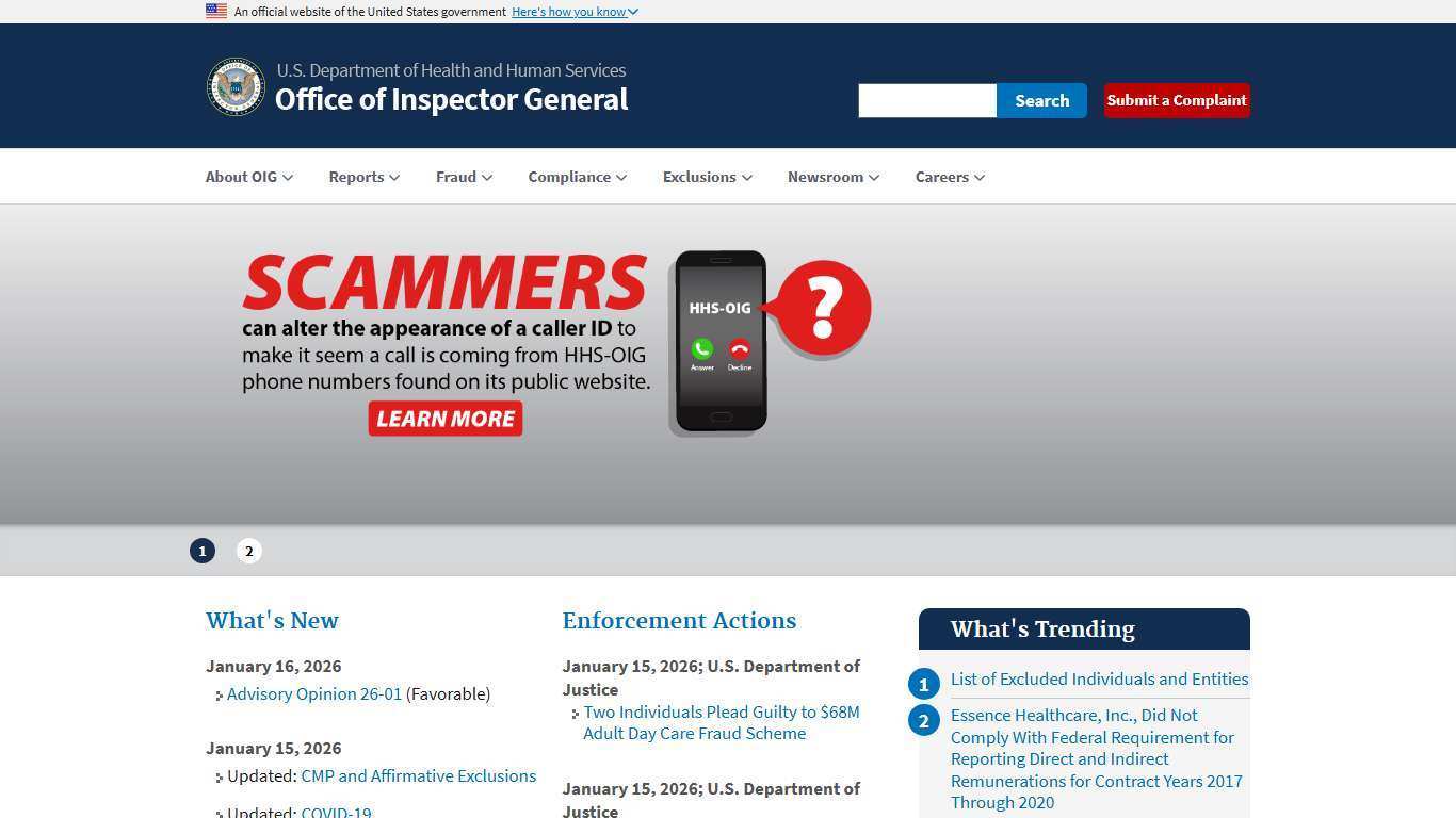 Office of Inspector General | Government Oversight | U.S. Department of Health and Human Services