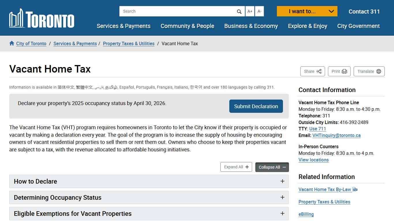 Vacant Home Tax – City of Toronto
